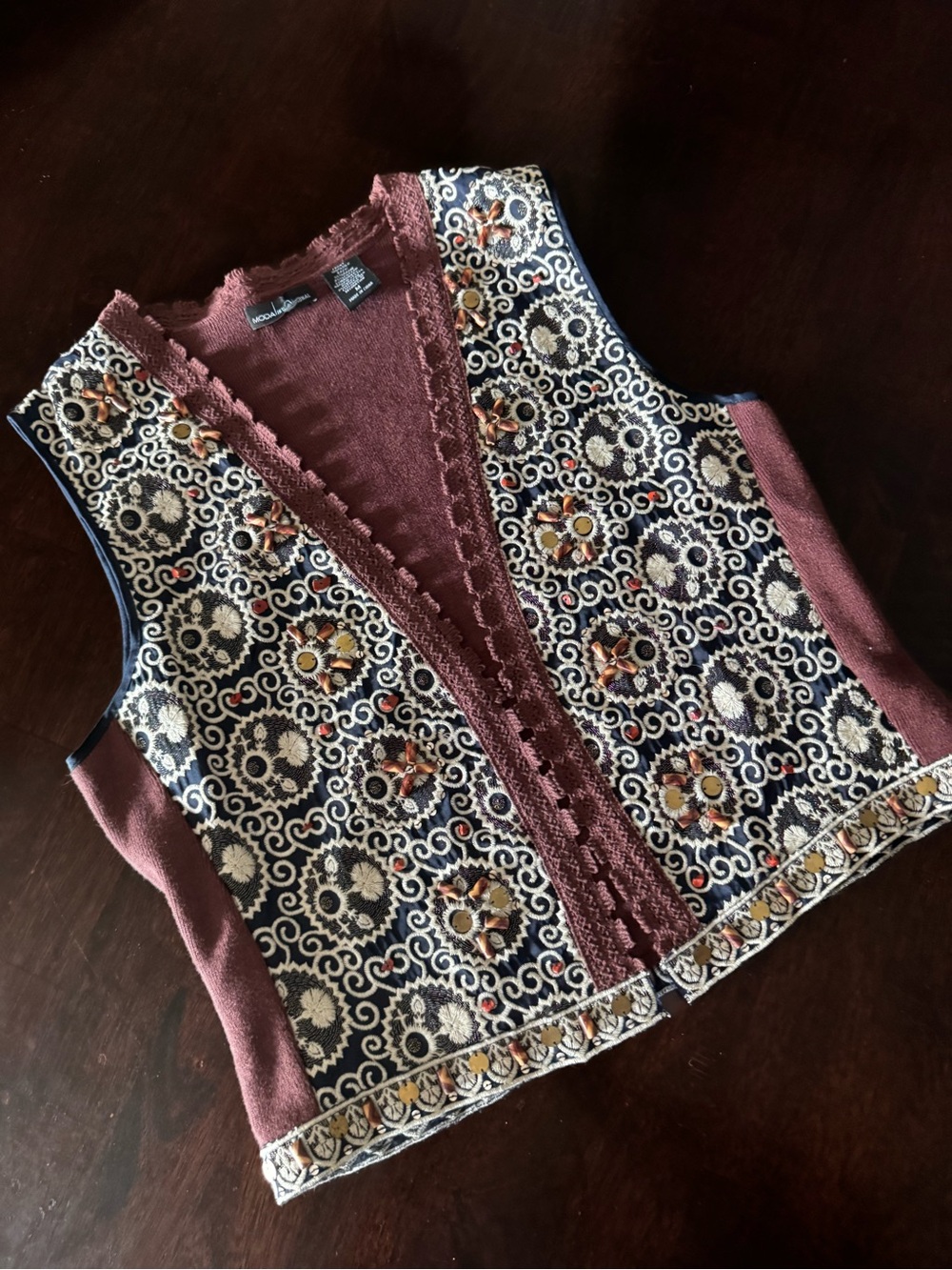 Vintage Moda International Silk Beaded Embroidered Boho Vest Size S/M
